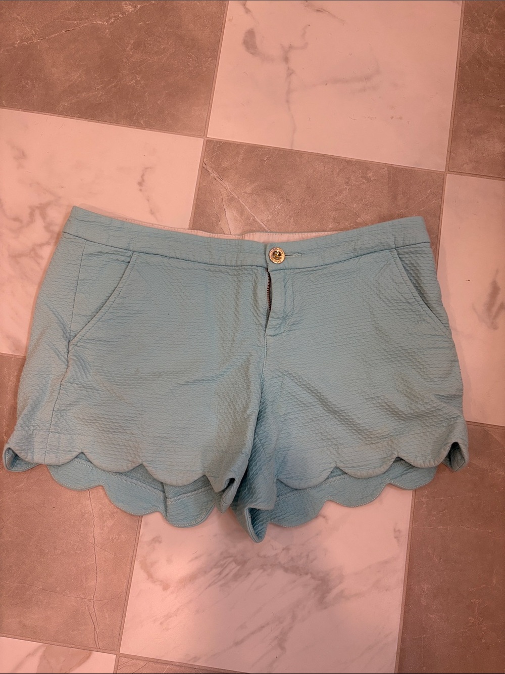 Lilly Pulitzer Light Blue Scallop-Hem High Waist Shorts